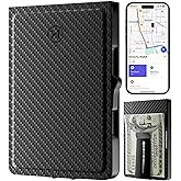 HomeTix Smart Wallet for Men with Apple Find My Tracker (iOS Only), RFID Blocking, 8-Card Pop Up Card Holder with Money Clip, ID Window, Slim, Minimalist, with Gift Box, Black Carbon Fiber