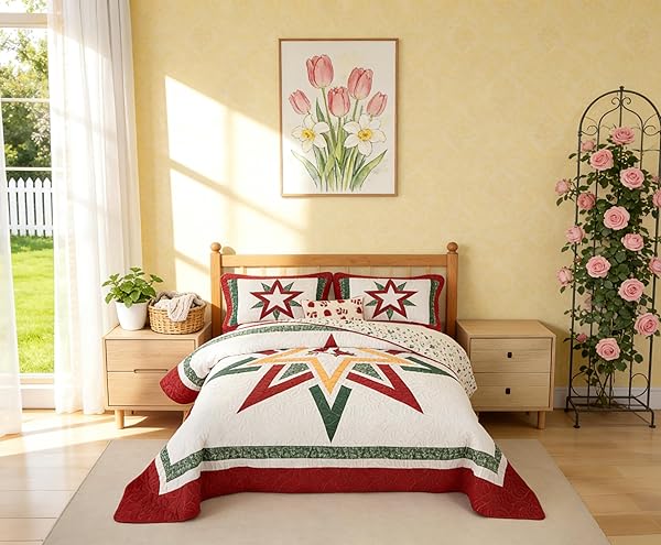 VOHANIDE HANDMADE KING SIZE PATCHWORK QUILT SET WITH...