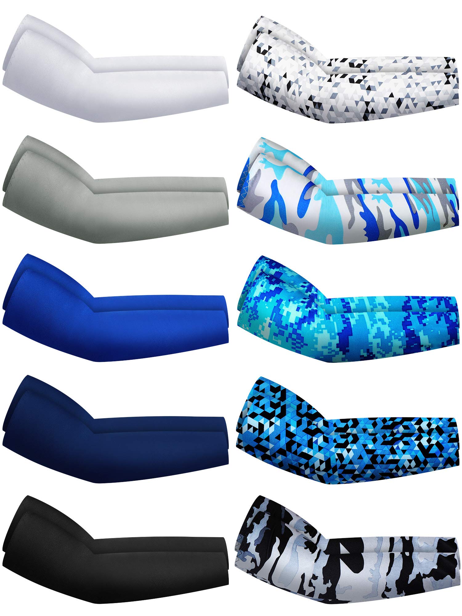Photo 1 of Hicarer womens 10 Pairs Sun Protection Arm Sleeves Cooling Sports Compression Athletic Basketball Running Cycling, Dark Color, Large