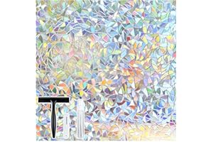 rabbitgoo Window Privacy Film Stained Glass Rainbow 3D Prism Decorative Iridescent Window Sticker Static Cling Suncatcher UV Protection for Home Heat Control, 17.5" x 78.7"