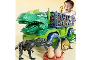 BLMUKCE Dinosaur Truck for Kids 2-4, Dinosaur Action Figure Toys for Toddler 3-5 with 8 Dinosaur Figures, Play Mat, Egg, Tree, T-Rex Transport Car Carrier Birthday Gifts Toys for Boys 2 3 4 5 6 Year Old