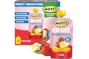 MOTT'S Mott’s Fruit Smoothies Strawberry Banana, 4.2 oz clear pouches, 8 Pack, Non-dairy, Made With Oatmilk, Made With Real Fruit, Good Source of Calcium, On-the-Go