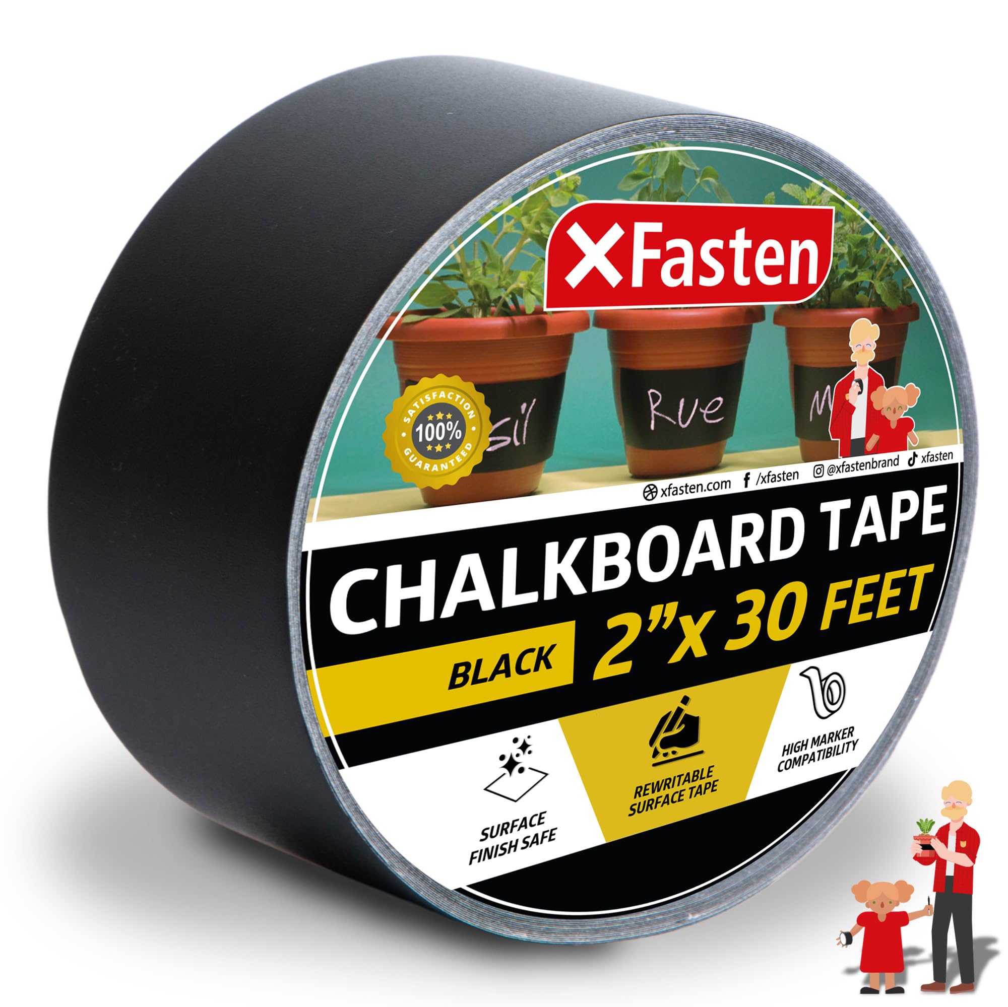 Photo 1 of XFasten Black Chalkboard Tape Removable, 2-Inch x 30-Foot, Black, Smudge Resistant Sticky Chalkboard Label Duct Tape
