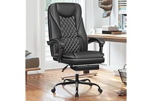 Guessky Executive Office Chair, Reclining Leather Office Chair with Foot Rest, Big and Tall High Back Office Chair, Ergonomic Home Office Desk Chair Lumbar Support Computer Chair(Black)