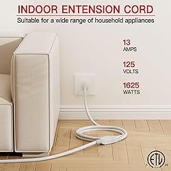 16/3 Short Extension Cord 6 FT 2 Pack, White