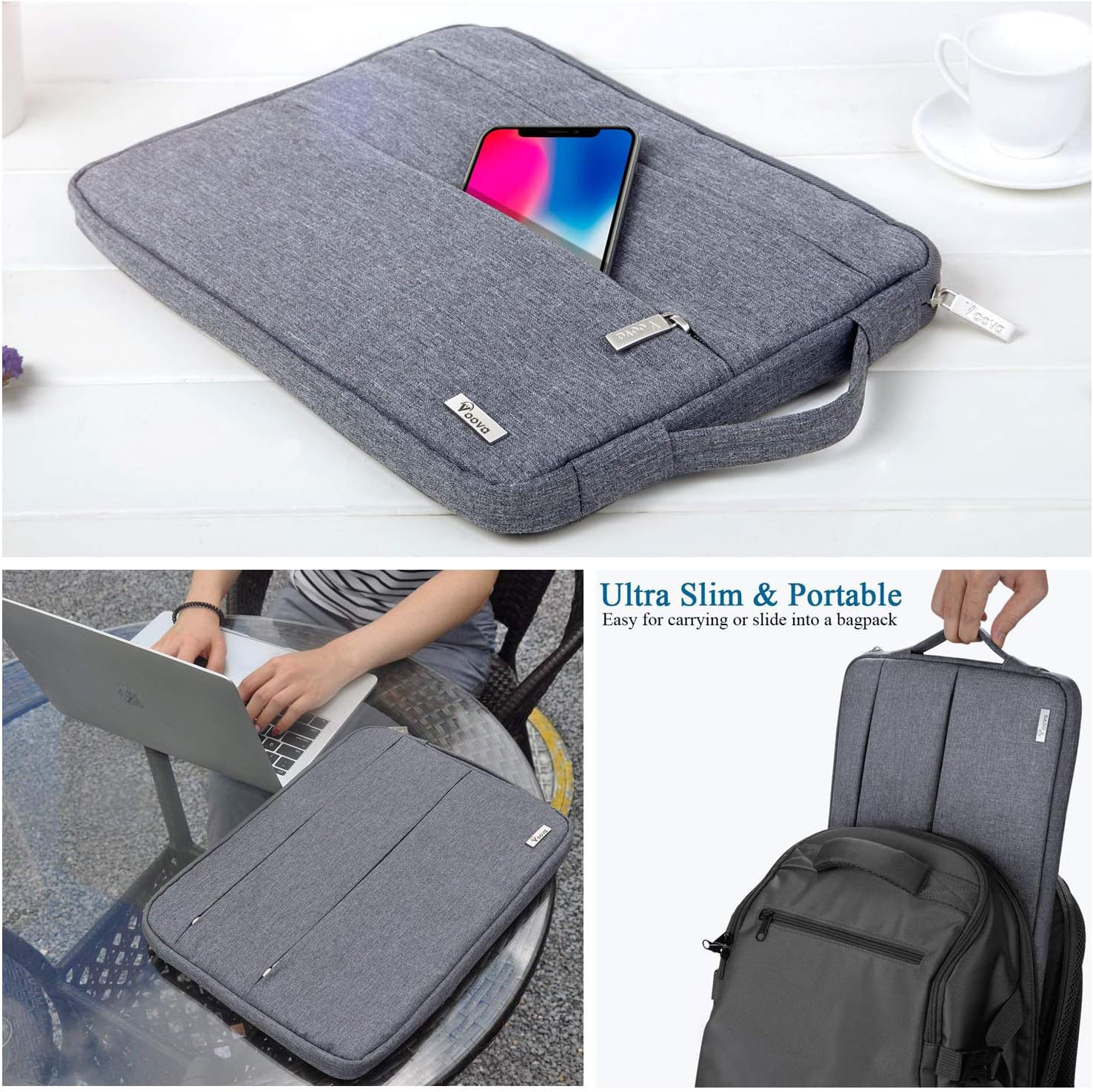 V Voova 13 13.3 Inch Laptop Sleeve Carrying Case Compatible with 13" 2018-2021 MacBook Air/MacBook Pro M1,Surface Book 2 13.5",HP Envy 13 Chromebook Protective Slim Notebook Bags with Handle,Grey: Electronics
