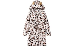 Topgal Leopard Cat Robe for Girls Fleece Toddler Kids Teen Hooded Bathrobe Size 4T-18