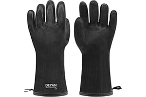 DEYAN Silicone BBQ & Oven Gloves - Food Grade, Heat Resistant Waterproof & Oil Proof Gloves for Grilling, Baking, Frying, Cooking - Long Sleeve & Non-Slip Grip, 1 Pair(Black, 8/M)