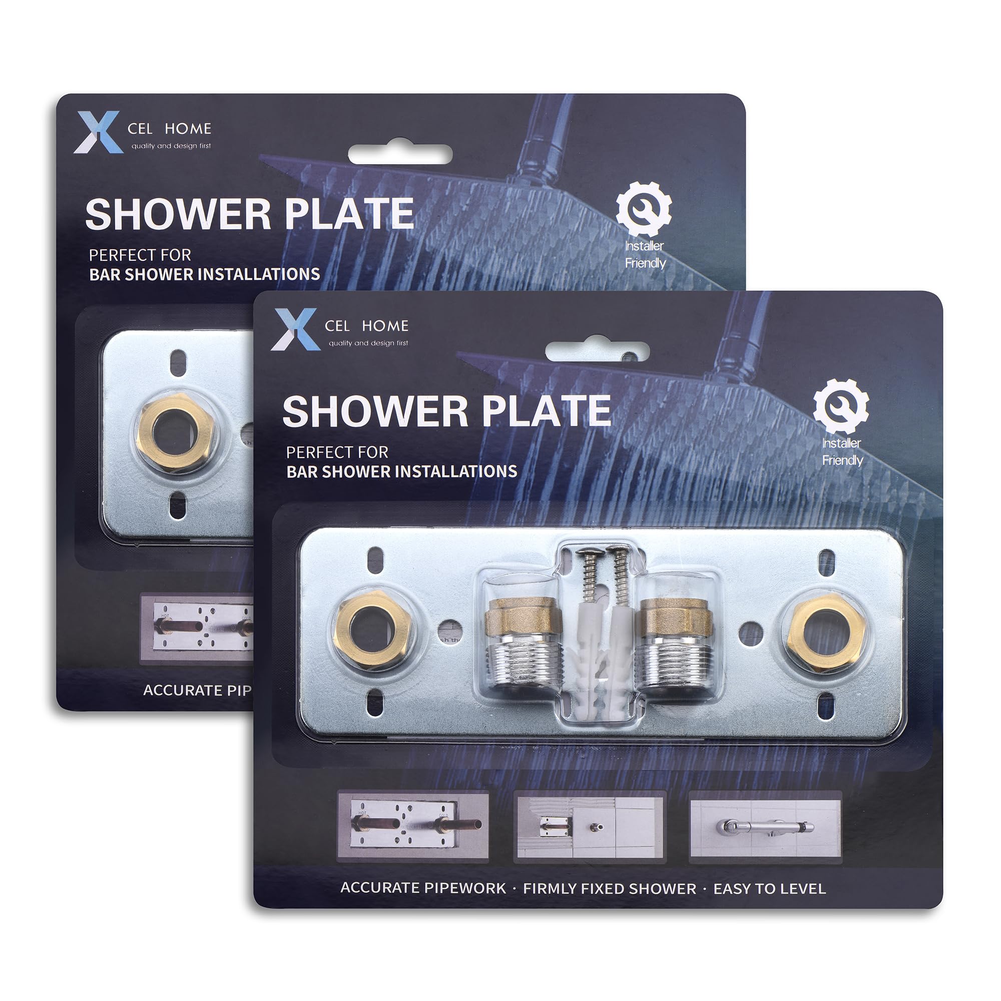 Xcel Home 2 Pack Easy Shower Fixing Plate System | Strong & Leak-Free Valve Connections | Compatible with Thermostatic Bar Mixers | Durable & Corrosion-Resistant for Reliable Shower (2 Shower Plate)