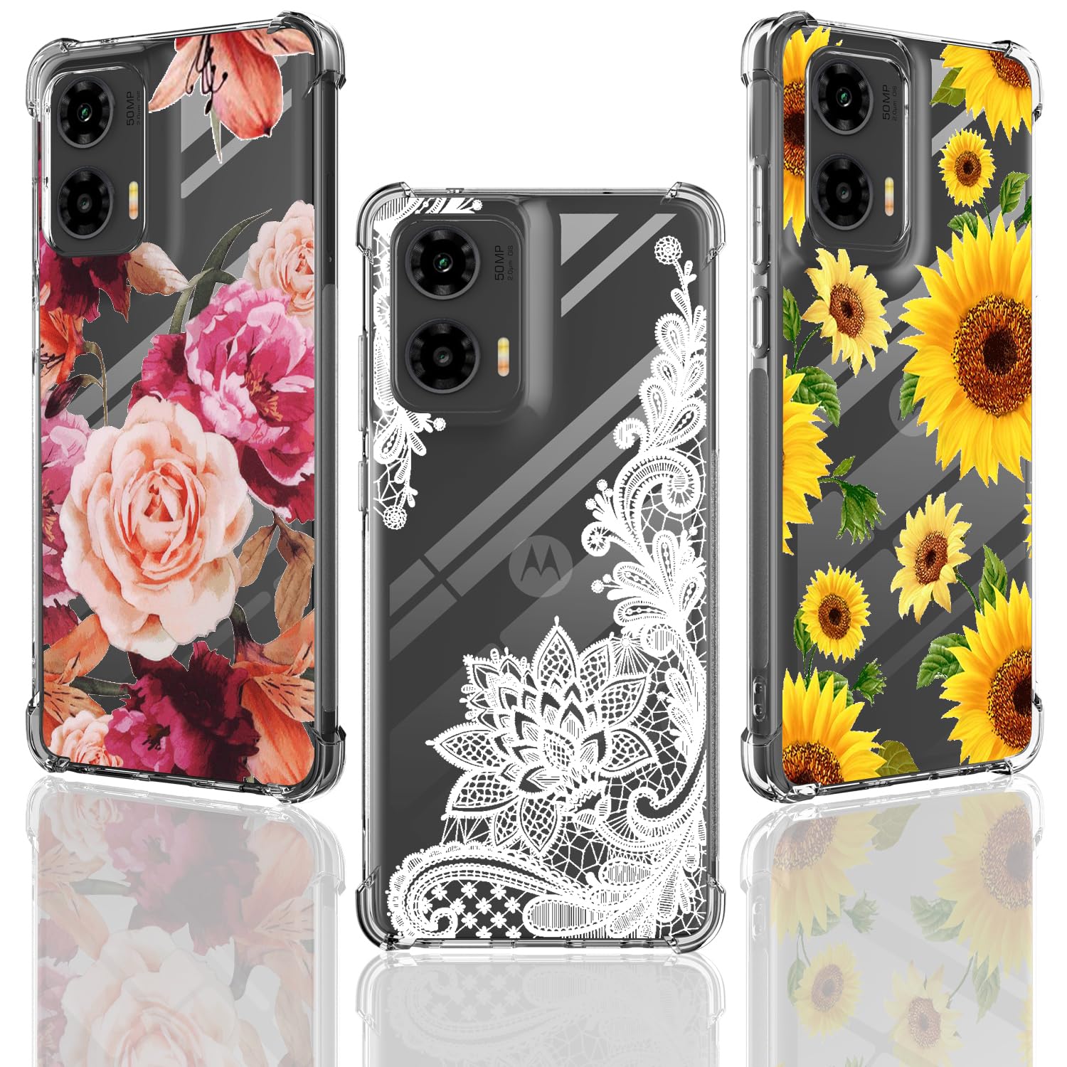 Photo 1 of (3-Pack) for Moto G Stylus 5G 2024 Case, Soft Clear TPU [Scratch-Resistant] Drop Silicone Bumper Protection Shockproof Phone Case Cover for Motorola Moto G Stylus 5G 2024, Flower