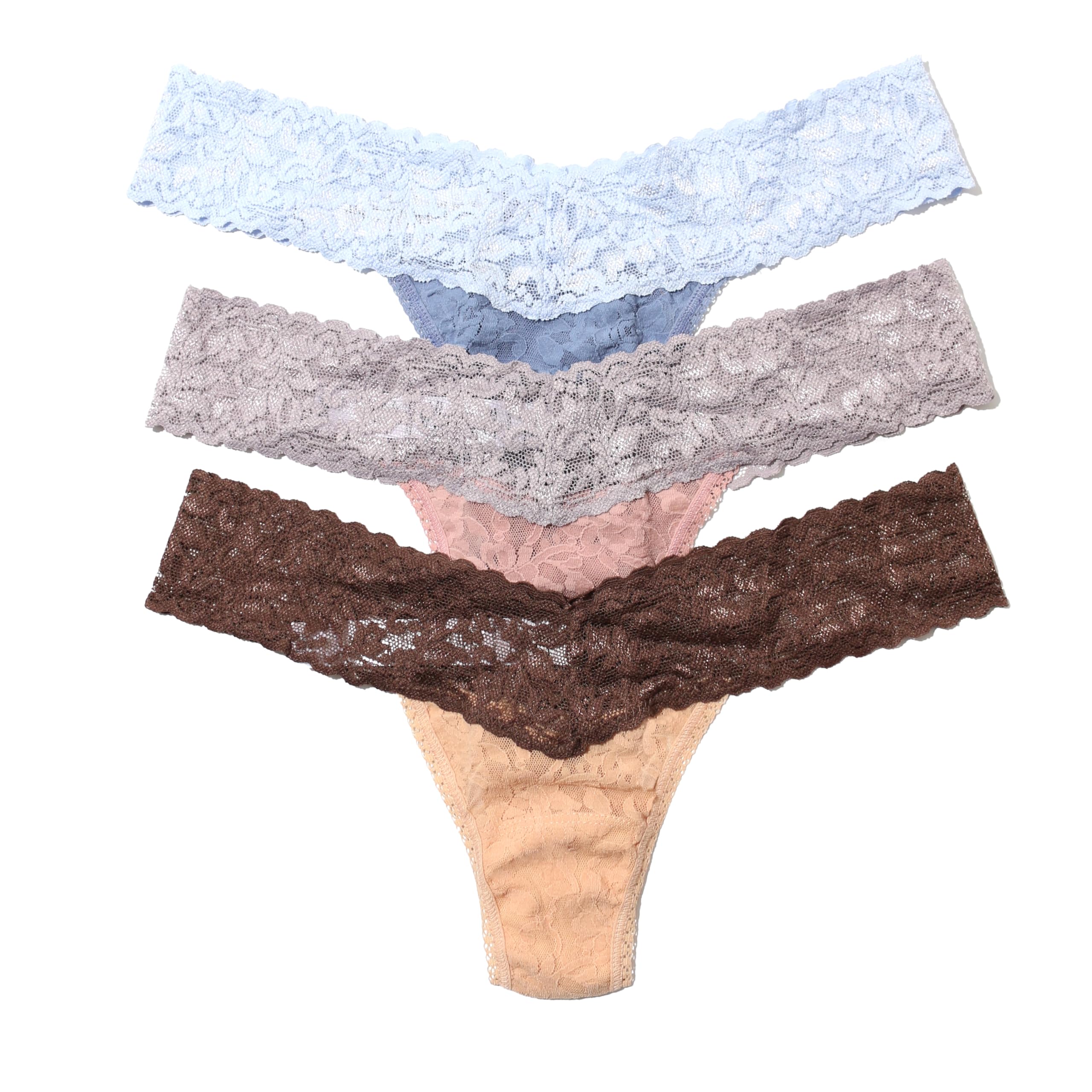 Photo 1 of hanky panky - Signature Lace Low Rise Thongs for Women | One Size (2-12) | Comfortable Lacy Lingerie Panties | Chambray/Periwinkle, Desert Rose/Steel, Honey/Dutch Chocolate | 3 pack