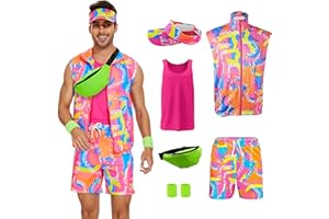 6 Pieces 80s Workout Costume for Men Halloween Cosplay 80s 90s Workout Outfit Party Clothing for Adult Mens