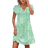 Disamer Womens Casual Dresses Short Sleeve Summer Dresses 2026 Boho Floral Beach Sundresses Spring A-Line Dress with Pockets