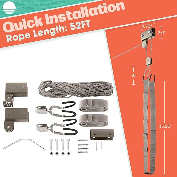 RAD SPORTZ KAYAK STORAGE HOIST – OVERHEAD PULLEY SYSTEM WITH 125LB CAPACITY FOR CANOES, BIKES, LADDERS, AND MORE FOR CEILINGS UP TO 12FT (GRAY)