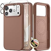 GONEZ Magnetic for iPhone 17 Pro Case, Compatible with MagSafe, [Screen Protector + Camera Lens Protector], Liquid Silicone Anti-Scratch Shockproof Protective Phone Case 6.3 inch, Brown