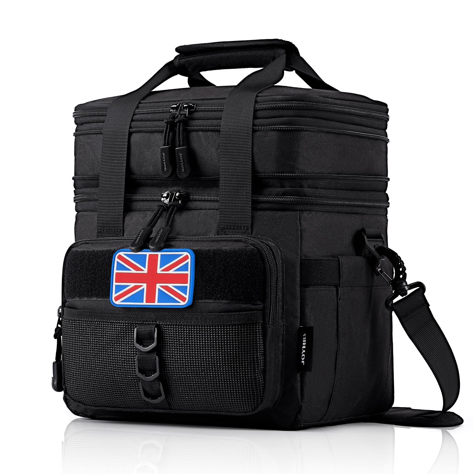 JOYHILL Tactical Lunch Box for Men, Double Deck Expandable Insulated Lunch Bag, Large Durable Thermal and Cooler Bag for Adult, Modern Leakproof Bag for Adult Work, Camping, Picnic, Black
