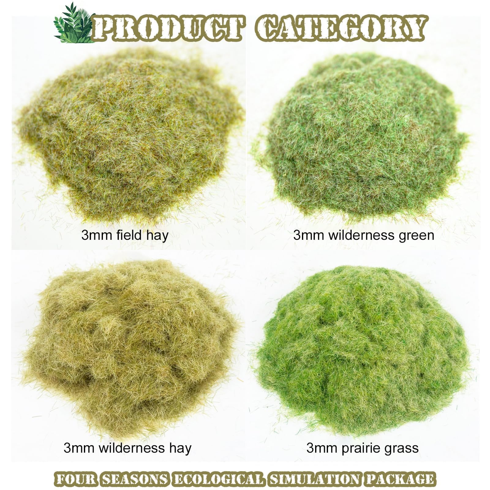 Warmtree 4 Pcs Mixed Static Grass Terrain Powder 3mm Diorama Grass Model Grass Diorama Supplies Terrain Model Kit Sand Table Simulation Landscape War Game Miniatures Fairy Garden