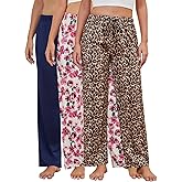 Femdouce 3 Pack Women's Casual Pajama Pants Comfy Pj Bottoms with Pockets Drawstring Lounge Soft Breathable Sleep Pants