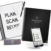 Rocketbook Fusion Plus Reusable Notebook Planner, Letter 8.5x11, Black | Smart Notetaking and Planning In One, Includes Pen and Towel
