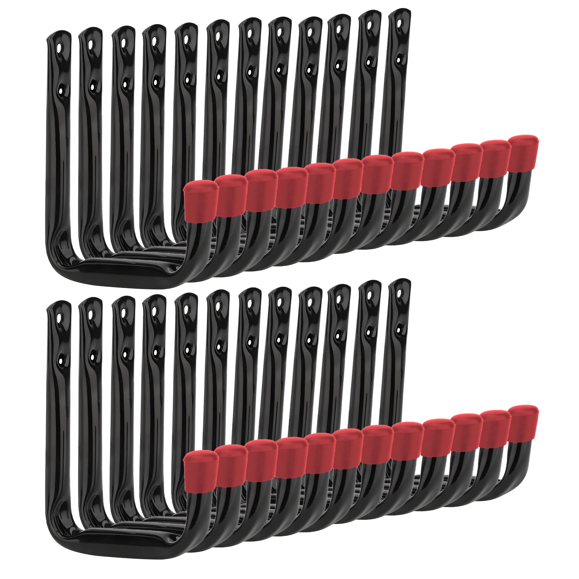 onesto Pack of – 24 Utility Hook Set Garage Storage | 120 X 80mm Large Hooks for Hanging | Black Powder Coated Ladder Hooks for Shed Organiser, Garage Storage, Bikes, Ladders
