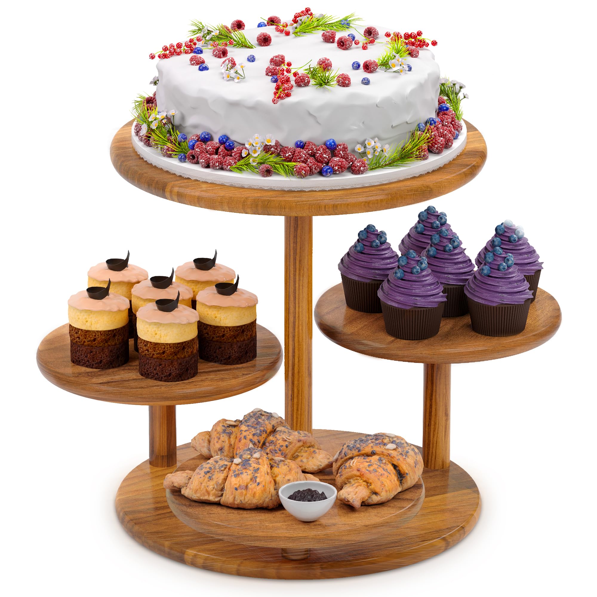 Photo 1 of HURZMORO 4 Tier Round Cupcake Tower Stand for 50 Cupcakes,Wood Cake Stand with Tiered Tray Decor,Farmhouse Tiered Tray Decor,Cupcake Display for Birthday Graduation Baby Shower Tea Party