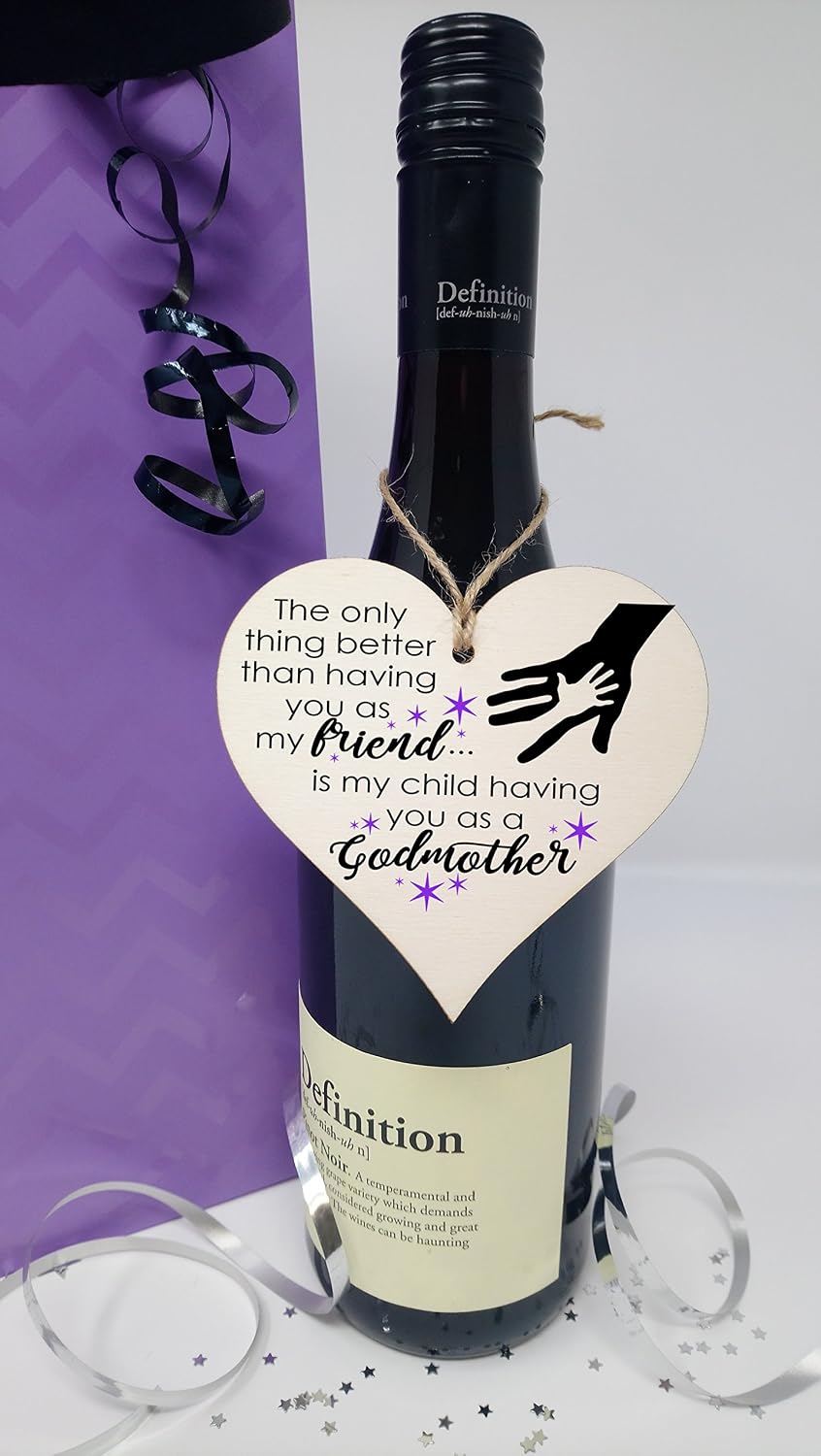 Handmade Wooden Hanging Heart Plaque Gift for Friend Godmother Loving Thoughtful Thank You Keepsake, Purple - Image 4