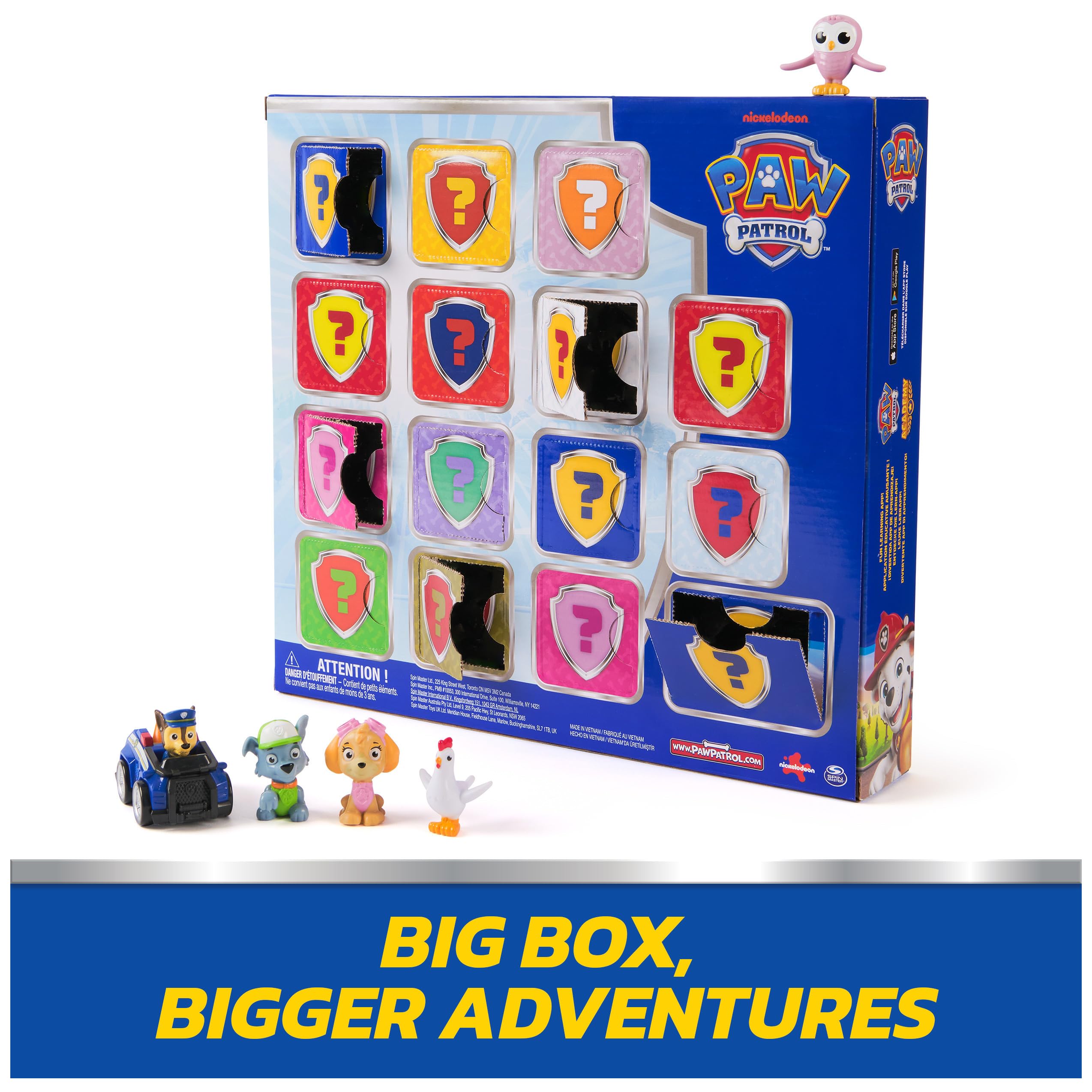 Paw Patrol Rewards Box Gift Pack, 8 Mini Figures, 2 Animal Figures, 4 Sticker Sheets & 1 Pup Squad Racer, Kids Toys for Boys & Girls Ages 3 and Up
