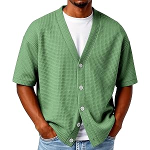 Men’s Knit Short Sleeve Cardigan Button Down V Neck Relaxed Fit Lightweight Casual Top