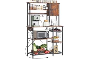Decofy Bakers Rack with Power Outlet - Microwave Stand with Storage, Large Coffee Bar with K Cups Holder, 5 Tiers Metal Kitchen Shelves Rack, 39.37 x 15.75 x 63 Inches, Brown