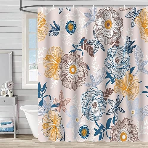 FAIRYGATE Bathroom Curtains Floral Shower Curtain for Bathroom Watercolor Girls Shower Curtains Flowered with Hooks Decor B8006