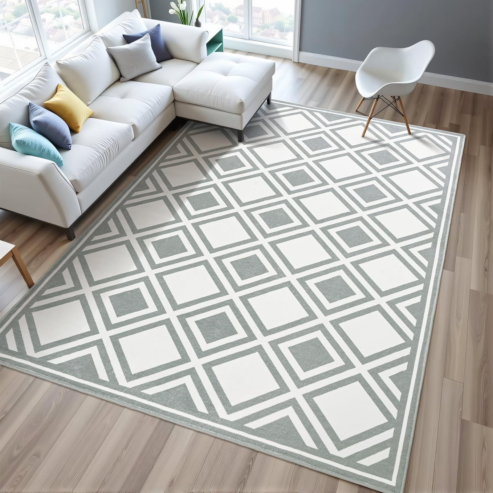 Photo 1 of (used)(dirty)(see images) Goideal Area Rug 4x6, Washable Checkered Rug Non Slip, Modern Geometric Indoor Low Pile Carpet for Bedroom Living Room Kitchen 