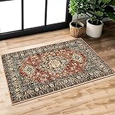 Lahome Oriental Washable Small Area Rug, 2x3 Rugs for Entryway Kitchen, Ultra-Thin Soft Indoor Door Mat Non Slip Throw Carpet for Bedroom Bathroom, Brick Red