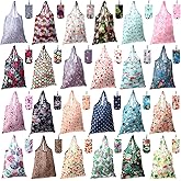 Paterr 24 Pcs Foldable Reusable Shopping Bag Recycle Travel Grocery Bag Fold to Pocket Tote Bulk for Daily Supplies Load