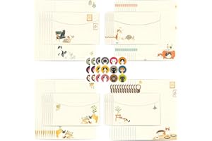 Acidea Letter Paper and Envelopes Set, 72 PCS Cute Cat A5 Letter Writing Stationery Kit with Stickers for Invitations Gift De