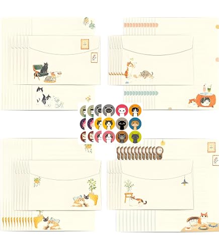 Papier à Lettres Chat Avec Enveloppes - 25 Sets + Cartes Postales + Bloc-notes - Cadeau Pour Amoureux Des Chats, écriture Créative