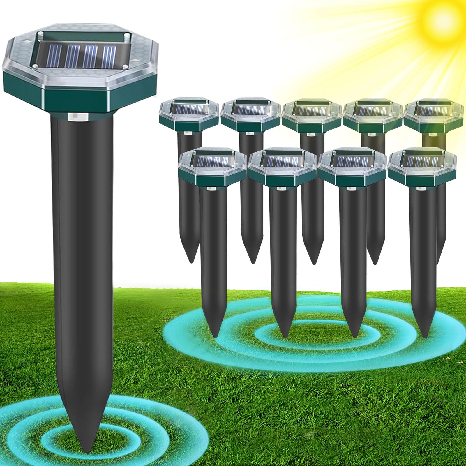 Photo 1 of 10 Pack Mole Repellent Solar Powered Snake Repellent for Yard- Ultrasonic Pest Repeller Gopher Rodent Rat Mouse Groundhog Skunk Chipmunk Vole Remover for Lawns Garden Yard Outside(10)