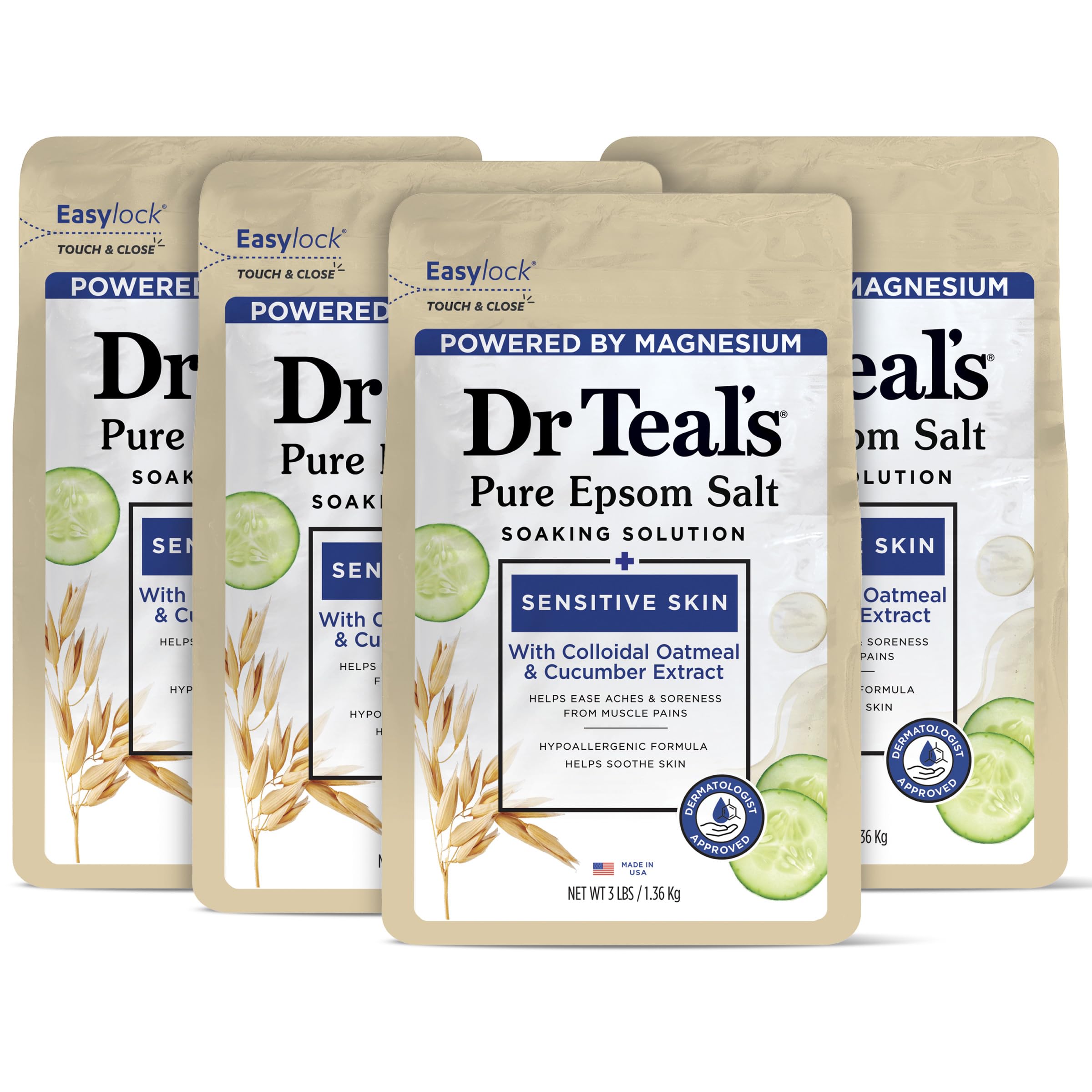 Photo 1 of Dr Teal's Epsom Salt Magnesium Soak, Sensitive Skin with Colloidal Oatmeal & Cucumber, 3 lbs (Pack of 4)