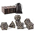 AncientDeer DND Dice Set 7 Pieces D&D Pure Copper Hollow Polyhedral DND Dice W/Gift Box & Dice Bag for DND RPG Explorers Savage World and Table DND Dungeons and Dragons Role Playing