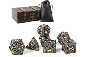 ANCIENT DEER AncientDeer DND Dice Set 7 Pieces D&D Pure Copper Hollow Polyhedral DND Dice W/Gift Box & Dice Bag for DND RPG Explorers Savage World and Table DND Dungeons and Dragons Role Playing