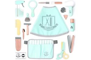 UMU® Wooden Kids Hair Salon Playset, Makeup Toy Set, Hair Styling Toys for Girls, Kids Shaving Kit for Boys, Kids Barber Playset, Gifts for 3 4 5 Year Old Girls Boys (18 PCS)