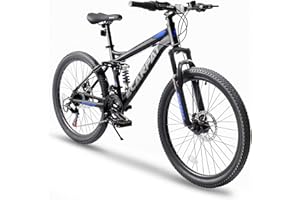 Ecarpat 24/26/27.5 Inch Wheel Mountain Bike, 21 Speed MTB Bike with Full/Front Suspension, Steel Frame and Dual Disc Brakes, Adult Mens Outdoor Cycling Mountain Bicycle
