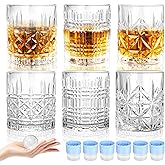 MATUFF Whiskey Rocks Glass, Mixed Set of 6 (3 Styles Crystal Bourbon Glasses, 6 Round Big Ice Ball Molds) 10 Oz Old Fashioned Glasses for Scotch Cocktail Rum Cognac Vodka Liquor, Unique Gifts for Men