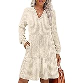 IWD Womens V Neck Long Sleeve Dress with Pockets Casual A-Line Knee Length Fall Knit Sweater Dresses 2025