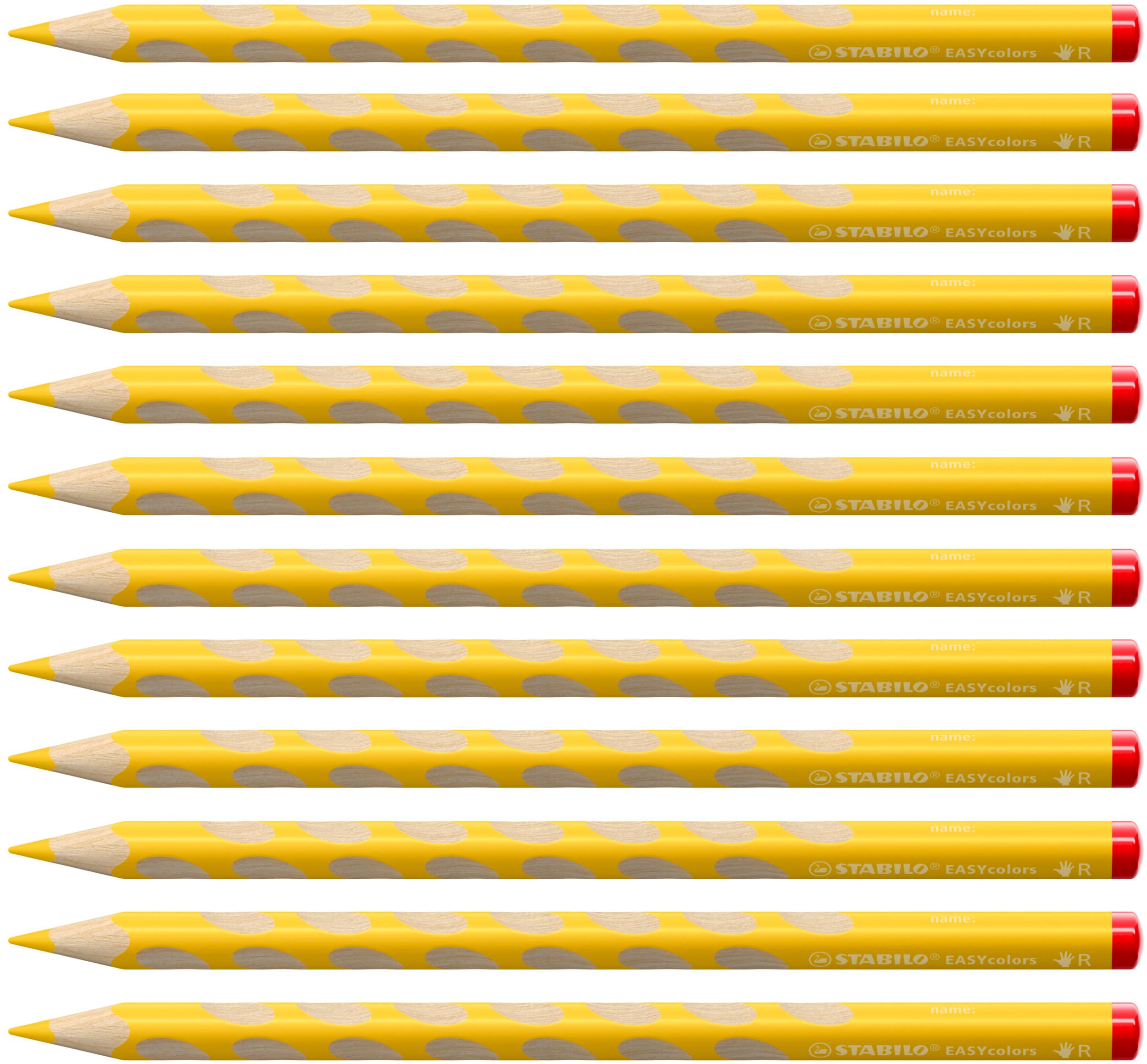 STABILO Ergonomic Colouring Pencil EASYcolors - Right-Handed - Pack of 12 - Yellow