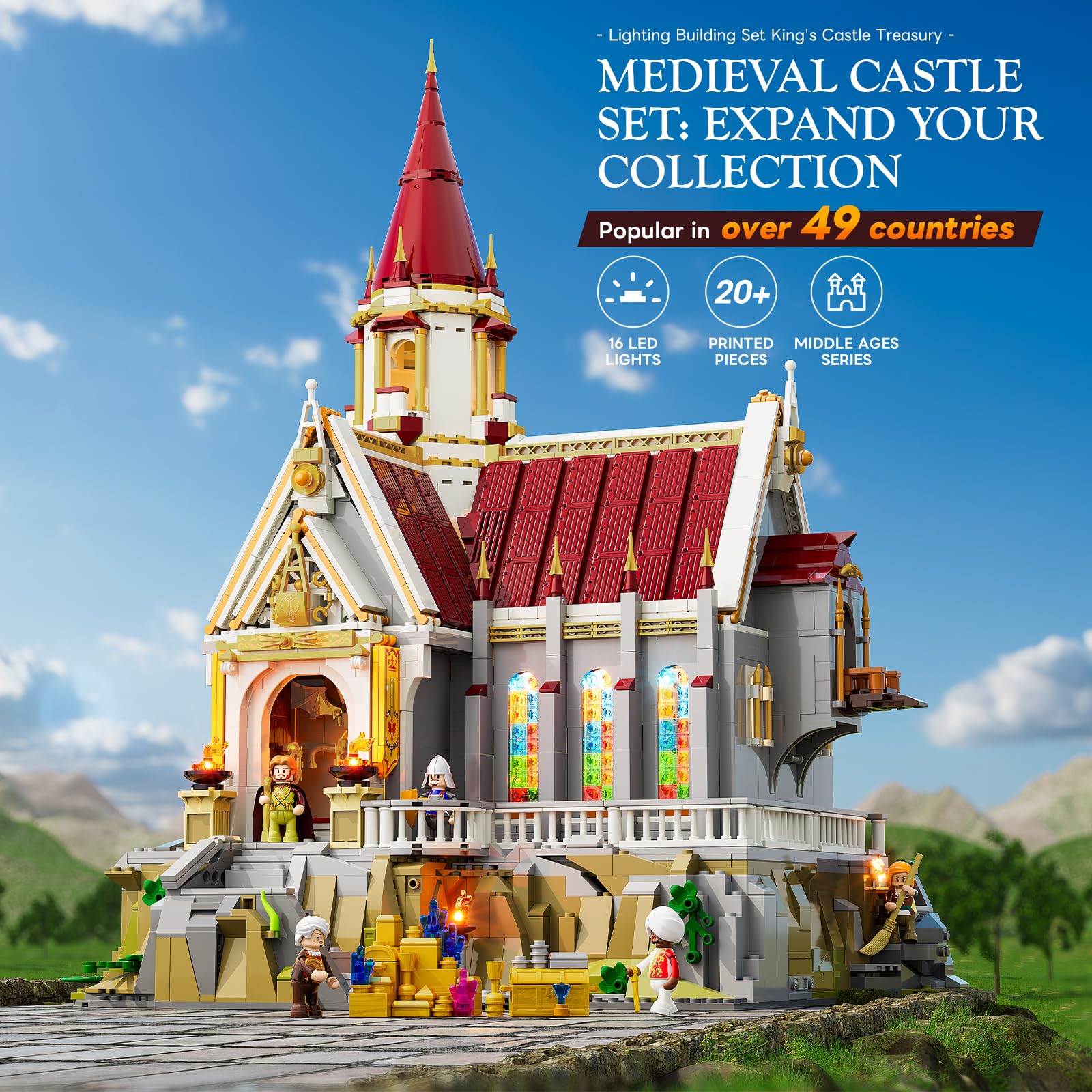 Lumibricks King's Castle Treasury – 3209 pcs gotisches Mittelalter-Schloss mit LED-Lichtern, 16 Lichtpunkte, Sammlermodell für Erwachsene, Geschenk & Ausstellungsstück 2