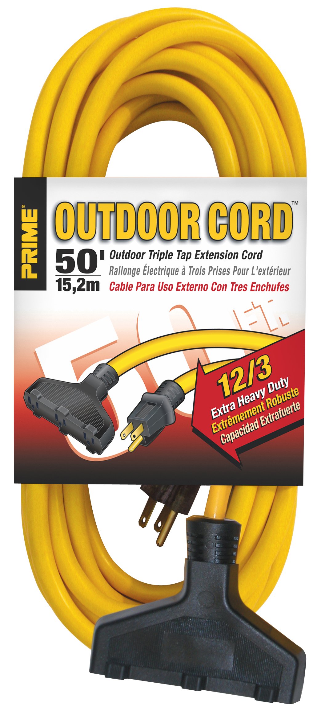 Prime Wire Cable EC600830 50Foot 12/3 SJTW TripleTap Extra Heavy Duty