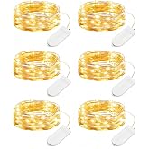 Minetom 6 Pack Battery Operated LED Fairy Lights for Christmas Decor | 20 LED Bulbs, Flexible Silver Wire, Waterproof, Lovely