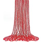 12 PCS Valentines Day Bead Necklace, Red Valentine's Day Party Accessories Mardi Gras Beads Metallic Plastic Beaded Necklaces Parade Throws Decorations for Baby Shower Birthday Carnival Pirate