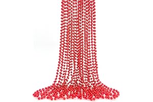 HAIYUJI 12 PCS Bead Necklace, Red Mardi Gras Beads, Metallic Plastic Beaded Necklaces, 32" Parade Throws Party Accessories Decoration for Christmas Valentines Day Baby Shower Birthday Carnival Wedding Pirate