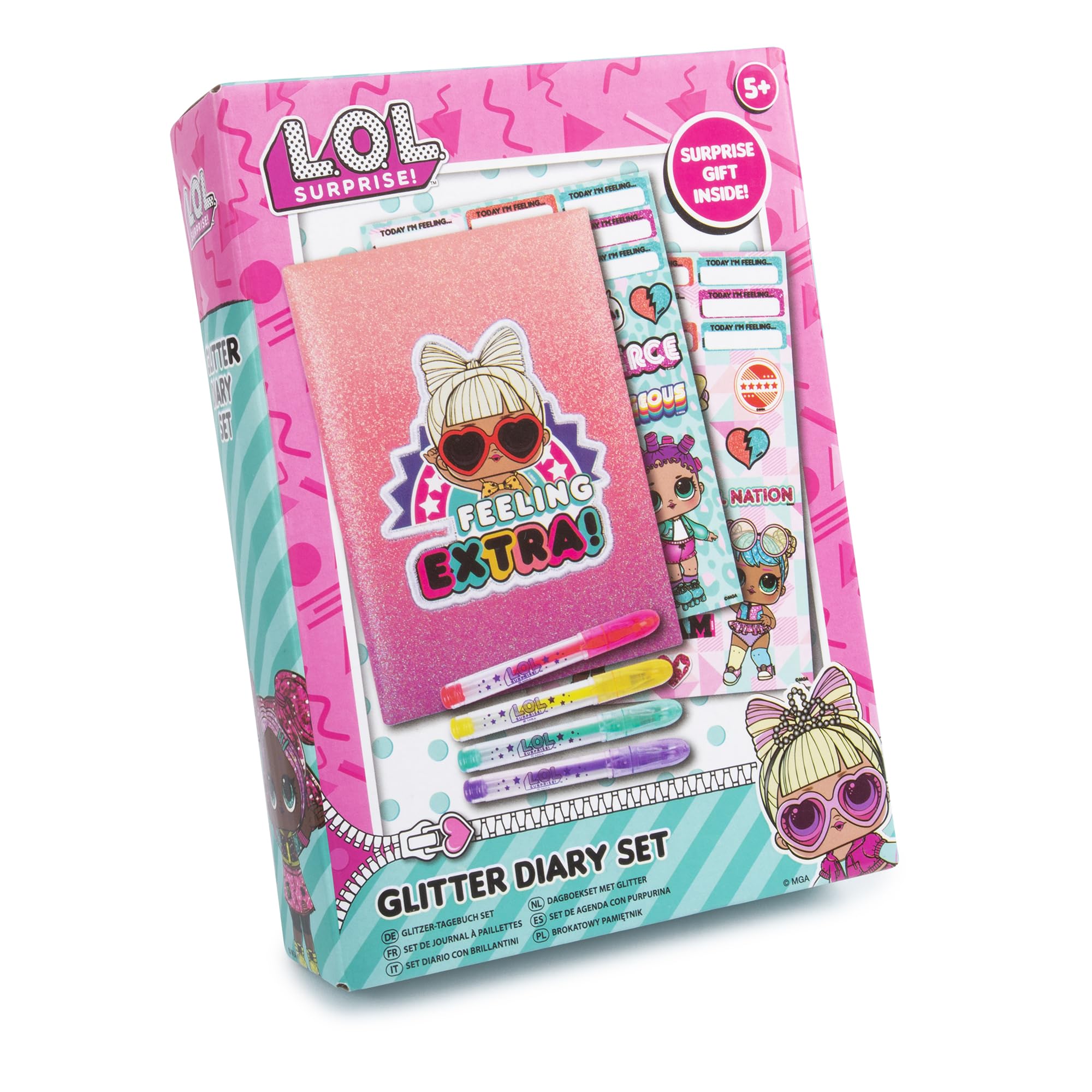 L.O.L. Surprise! LOL Mini Diary Set for Girls - Contains A6 Diary, UV Pen, Erasers and LOL Surprise Bag. Choice of Plush, Glitter and Sequin Diaries. (Glitter)